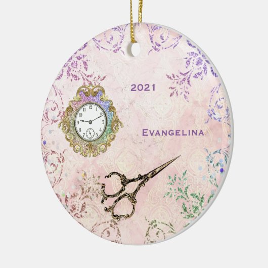  roze goudschaar keramisch ornament (Links)