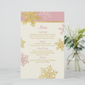 Roze goudsneeuwvlokken Kaart van het winterbruilof (Staand voorkant)