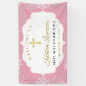 Roze goudsnowflakes Winter Eerste communiqué banne Spandoek (Verticaal)