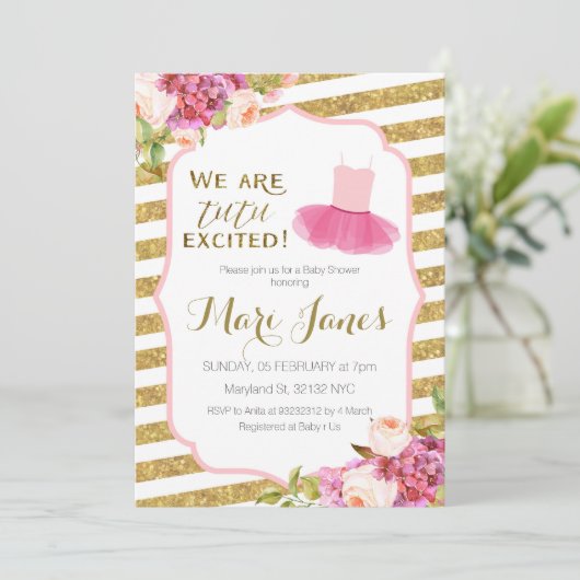roze goudstaven tu baby shower - uitnodiging (Staand voorkant)