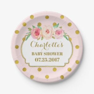 Roze goudStippen Floral Baby shower Bord