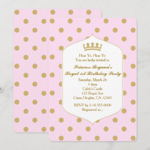 Roze & goudStippen Royal Crown Princess Invitation Kaart