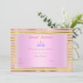 roze goudstreep zestien prinses tiara kaart (Staand voorkant)