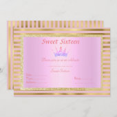 roze goudstreep zestien prinses tiara kaart (Voorkant / Achterkant)