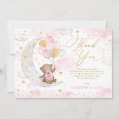 Roze goudtijger bear moon ballonnen wolkenkrabbers bedankkaart (Voorkant)