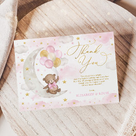 Roze goudtijger bear moon ballonnen wolkenkrabbers bedankkaart