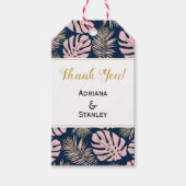 Roze goudtropische bladeren marineschandje bedankt cadeaulabel (Voorkant)