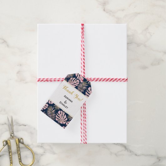 Roze goudtropische bladeren marineschandje bedankt cadeaulabel (Met Touw)