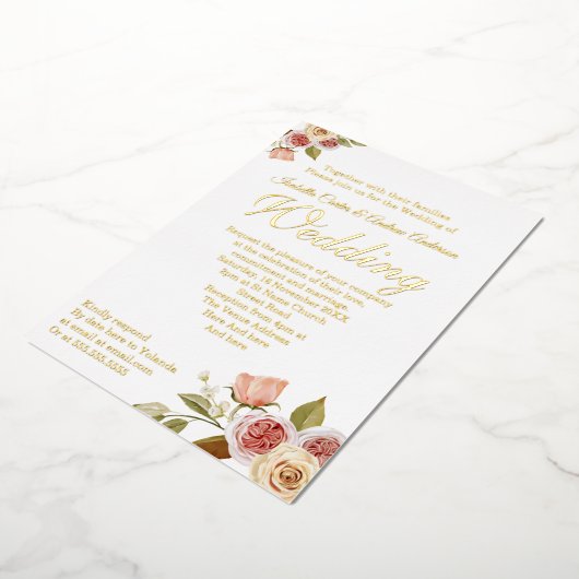  roze goudvezel legant bruiloft folie uitnodiging (Gedraaid)