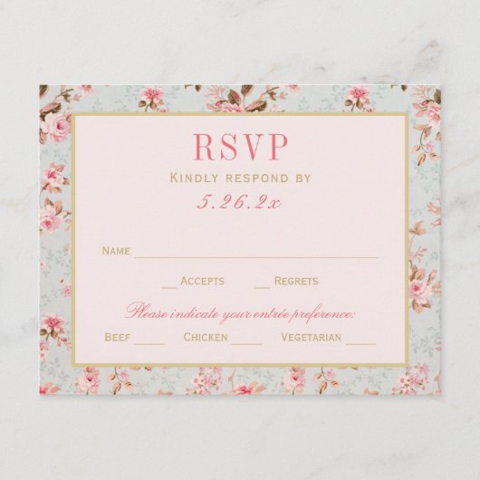  roze goudvezel RSVP kaartje (Voorkant)