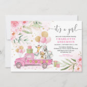 Roze goudvezel Safari Baby shower Kaart (Voorkant)