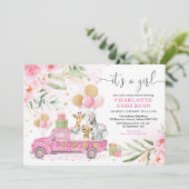 Roze goudvezel Safari Baby shower Kaart (Staand voorkant)