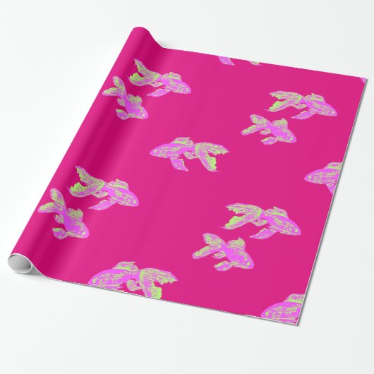 roze goudvispatroon cadeaupapier (Uitgerold)
