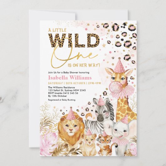 Roze goudvlees van wilde Oerwouden Baby shower Kaart (Voorkant)