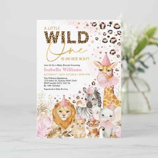 Roze goudvlees van wilde Oerwouden Baby shower Kaart (Staand voorkant)