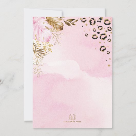 Roze goudvlees van wilde Oerwouden Baby shower Kaart (Achterkant)