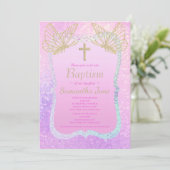 Roze goudvlinder Religieuze Baptisme Kaart (Staand voorkant)
