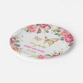 Roze goudvlinder/ Waterverf Floral Papieren Bordje (Gekanteld)