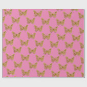 Roze goudvlinderpatroon cadeaupapier (Vlak)
