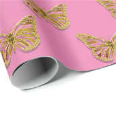Roze goudvlinderpatroon cadeaupapier (Rol Hoek)