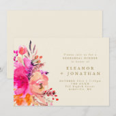 Roze goudWaterverf Floral Chic Rehearings Dinner Kaart (Voorkant / Achterkant)