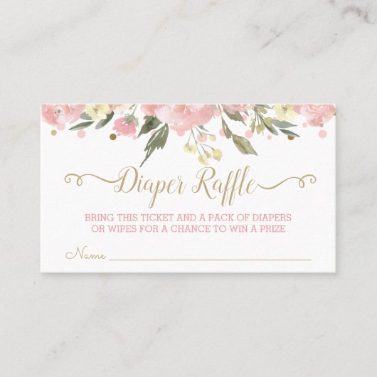 Roze goudWaterverf Floral Diaper Raffle Tickets (Voorkant)