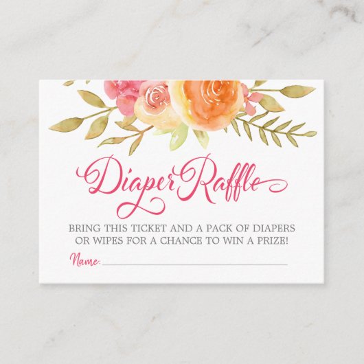 Roze goudWaterverf Floral Diaper Raffle Tickets Informatiekaartje (Voorkant)