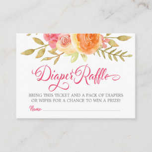 Roze goudWaterverf Floral Diaper Raffle Tickets Informatiekaartje
