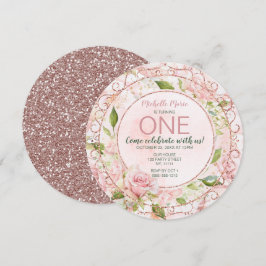 roze goudWaterverf Floral eerste verjaardag Kaart
