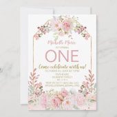  roze goudWaterverf Floral eerste verjaardag Kaart (Voorkant)