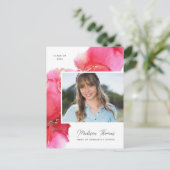 Roze goudWaterverf Foto Afstuderen Briefkaart (Staand voorkant)