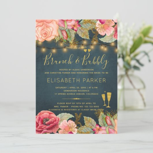 Roze goudwaterverf rozen marjoleinekunch en bruin kaart (Staand voorkant)