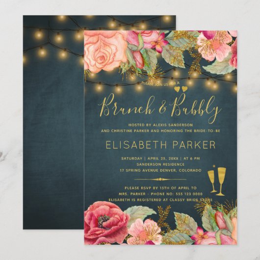 Roze goudwaterverf rozen marjoleinekunch en bruin kaart (Voorkant / Achterkant)