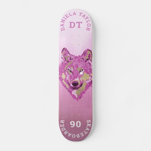 Roze goudWaterverf Verschildergradiënt Monogram Wo Persoonlijk Skateboard (Voorkant)