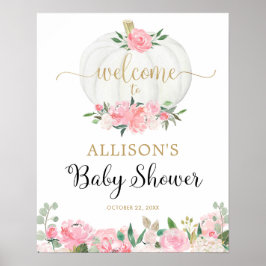 Roze goudwitte pompoen baby shower, welkomstteken poster