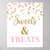 Roze goudzoete Confettien en desserttabel Poster (Voorkant)