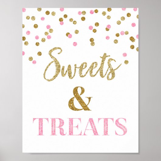 Roze goudzoete Confettien en desserttabel Poster (Voorkant)