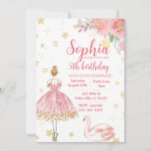 Roze goudzwaluw ballerina verjaardag uitnodiging (Voorkant)