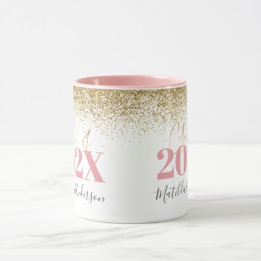roze gouglitter afstuderen elegant script mok (Midden)