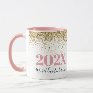 roze gouglitter afstuderen elegant script mok
