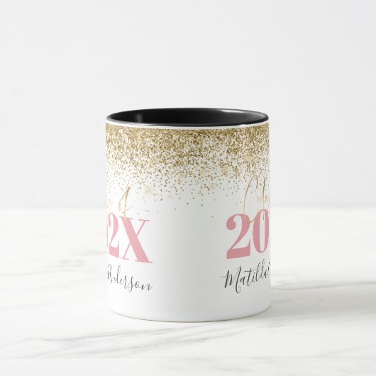 roze gouglitter afstuderen elegant script mok (Midden)