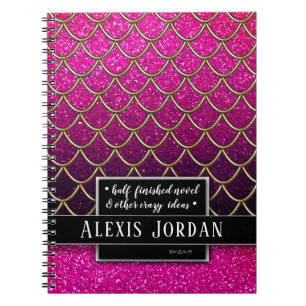 Roze goureuze zwarte ombre Glitter Mermaid Ocean Notitieboek
