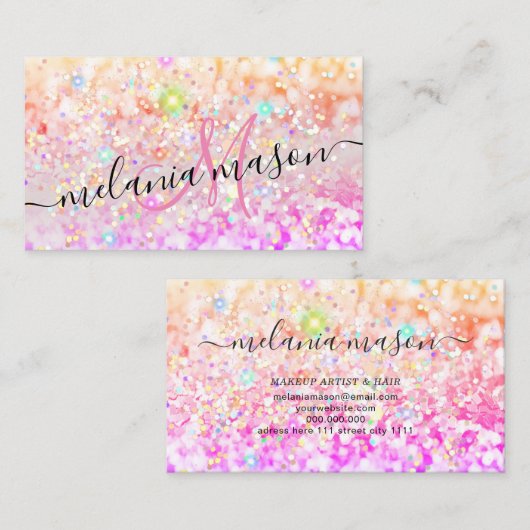 Roze gouwe Waterverf Alcohol Inkt Glitter Bu Visitekaartje (Voorkant / Achterkant)