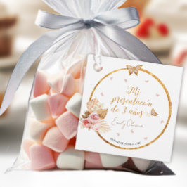 Roze Gown Meisje Mi Presentación de 3 Años Spaans Bedankjes Labels