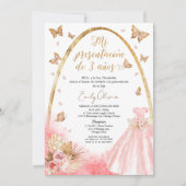 Roze Gown Meisje Mi Presentación de 3 Años Spaans Kaart (Voorkant)