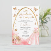 Roze Gown Meisje Mi Presentación de 3 Años Spaans Kaart (Staand voorkant)