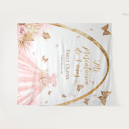 Roze Gown Presentación de 3 Años Spaanse achtergro Wandkleed (Voorkant (horizontaal))