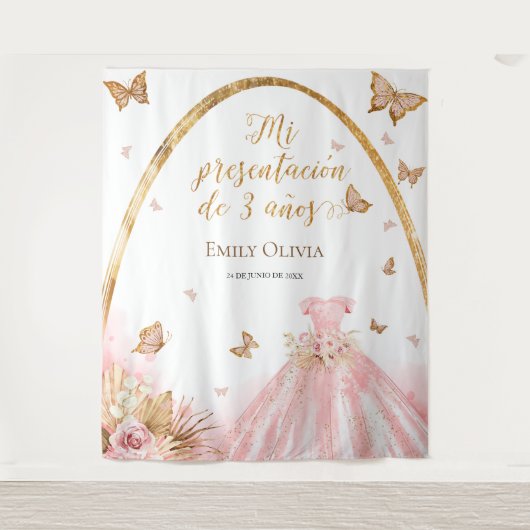 Roze Gown Presentación de 3 Años Spaanse achtergro Wandkleed (Voorkant)