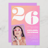 Roze Gradiënt 26e verjaardag uitnodiging Retro Fot (Voorkant / Achterkant)