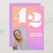 Roze Gradiënt 42e verjaardag uitnodiging Retro Fot (Voorkant / Achterkant)